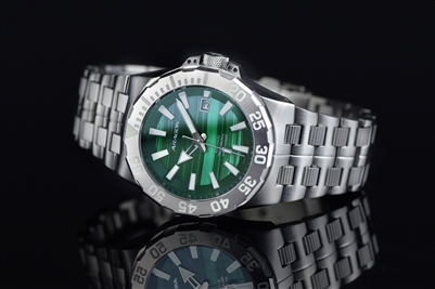 ARAGON Enforcer-P 44mm Automatic Watch with Malachite Stone Dial and Stainless Steel Bracelet