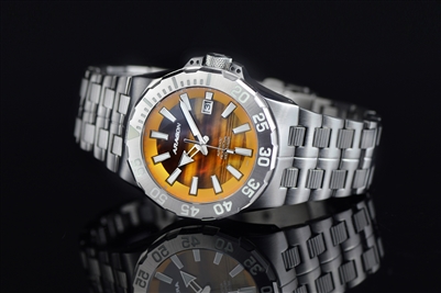 ARAGON Enforcer-P 44mm Automatic Watch with Tiger Eye Dial and Stainless Steel Bracelet